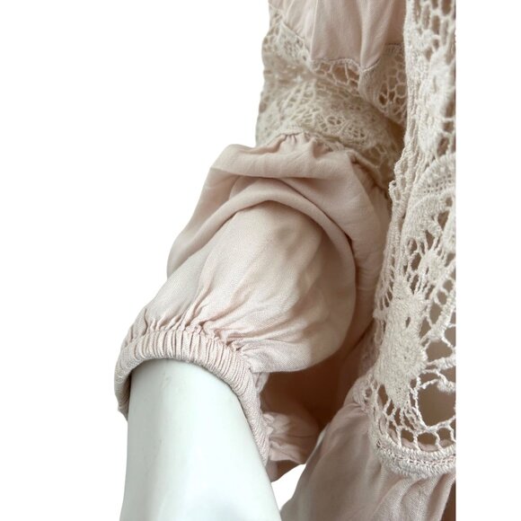 Free People. Blouse S/P Pink, Lace Tassels Balloon Long Sleeve Loose Fit Classic - Picture 14 of 16